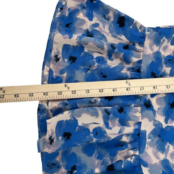 J.Crew Womens Blue Floral Ruffle Hem Blouse With Bell Sleeves & Tiered Design M - Picture 6 of 8